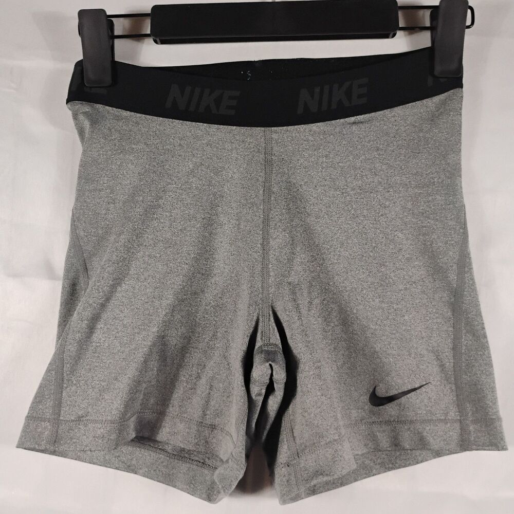 NIKE Womens COMPRESSION Active Biker Shorts Medium Gray Logo Leg